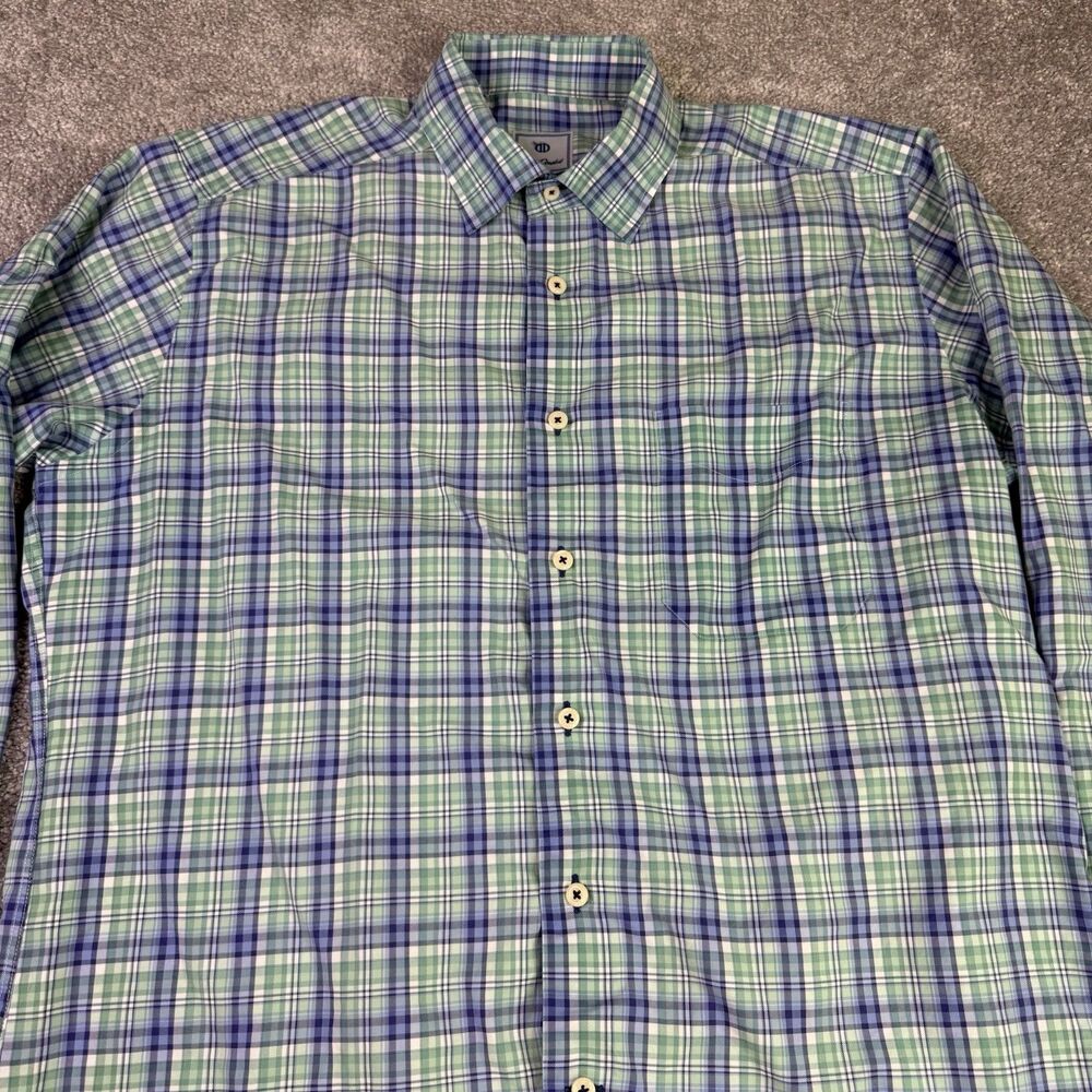 David Donahue Shirt Mens Large Green Plaid Long Sleeve Button Down
